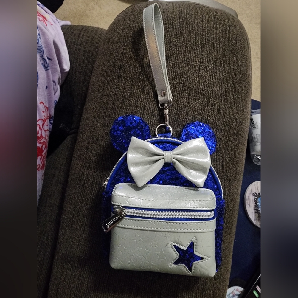 Minnie Mouse Sequined Loungefly Backpack Wristlet: Wishes Come True Blue